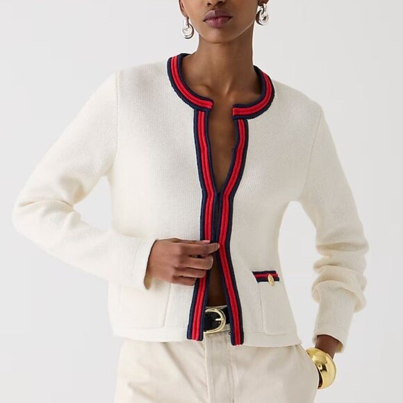 NWT J.Crew Emilie Sweater Lady Jacket in Ivory Red Navy Contrast Trim Cardigan L - Picture 7 of 7